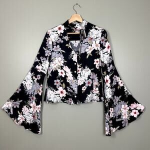 Some Days Lovin' Angel Sleeve Top Floral Button Down Blouse Boho Shirt size XS
